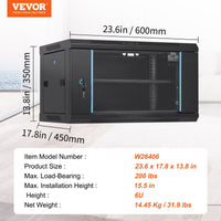 VEVOR 6U Wall Mount Network Server Cabinet, 15.5 Deep, Server Rack Cabinet Enclosure, 200 Lbs Max. Ground-mounted Load Capacity, With Locking Glass Door Side Panels, For IT Equipment, A V Devices thumbnail