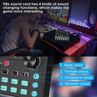 V8S Audio Mixer with Voice changer,Podcast Mixer,Sound Card for Phone Gaming Karaoke Studio Live Streaming Podcast thumbnail