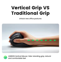 UGREEN Vertical Mouse Wireless Bluetooth5.0 2.4G Ergonomic 4000DPI 6 Mute Buttons for MacBook Tablet Laptops Computer PC Mice thumbnail