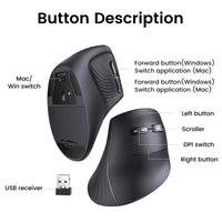 UGREEN Vertical Mouse Wireless Bluetooth5.0 2.4G Ergonomic 4000DPI 6 Mute Buttons for MacBook Tablet Laptops Computer PC Mice thumbnail