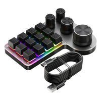 12 Keys 4 Knobs Programming Macro  Keyboard RGB USB Wired/Bluetooth-Compatible Photoshop Gaming Keypad Hot-swap Red Switch thumbnail