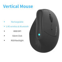 Kysona Vertical Mouse Wireless Bluetooth Ergonomic RGB Rechargeable 4000DPI 6 Mute Buttons for Tablet Laptops Computer PC Mice thumbnail