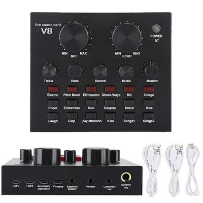 V8 Sound Card Audio Set Interface External Usb Live Microphone Sound Card Bluetooth Function For Computer Pc Mobile Phone Singin