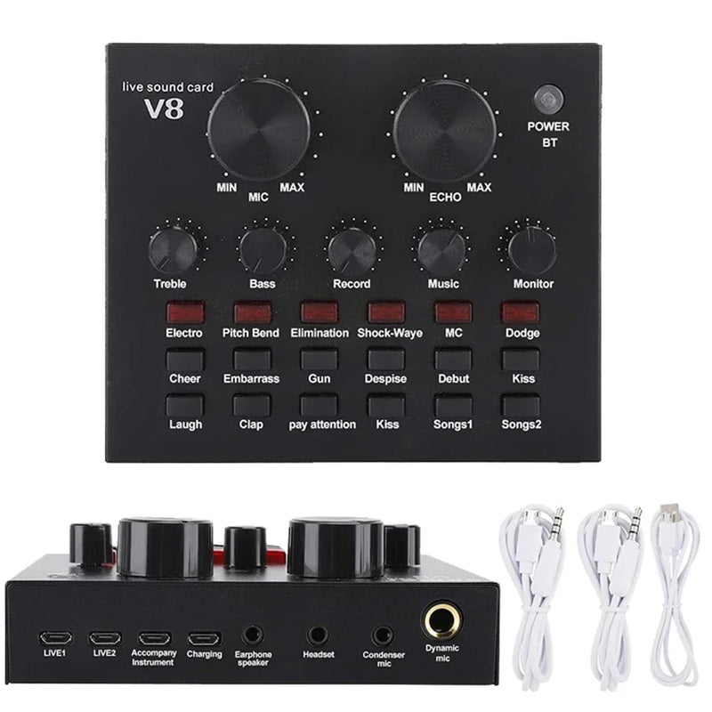 V8 Sound Card Audio Set Interface External Usb Live Microphone Sound Card Bluetooth Function For Computer Pc Mobile Phone Singin