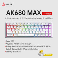 AJAZZ AK680 MAX Magnetic Switch Mechanical Keyboard 60% Rapid Trigger 0.01mm 8K/1K Return 68 keys Wired/Wireless Gaming Keybaord thumbnail