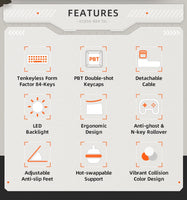 Machenike K500A-B84 Mechanical Keyboard 75% TKL Hot-Swappable Wired Gaming Keyboard 6-Color Backlit 84 Keys For PC Gamers Laptop thumbnail