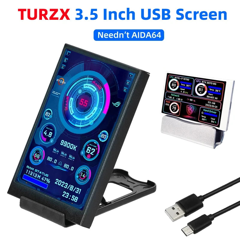 3.5 Inch IPS Type C Secondary Screen for Computer CPU GPU RAM HDD Display 320*480 USB LCD Monitor Freely AIDA64 Windows 10 11