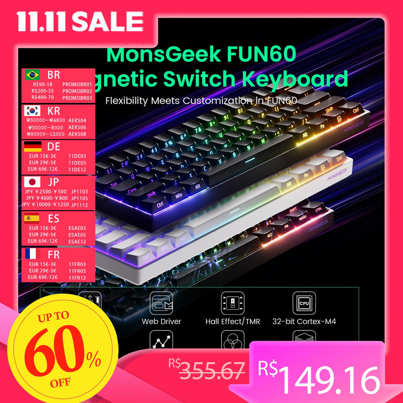 Akko MonsGeek FUN60 Mechanical Keyboard Magnetic Switch 60% Gaming Keyboards Rapid Trigger 0.01mm 8K ARGB HE/TMR Custom Keyboard