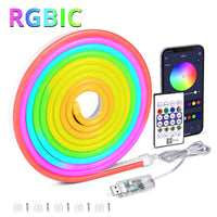 5V USB RGBIC Neon LED Strip Lights with Bluetooth APP Control Music Sync Waterproof Flexible Tape for Gaming Room Party Decor thumbnail