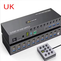 NEW 10 Port KVM Switch With EDID simulation HD-MIUSB3.0 KVM Switch for 10 Computer Share 1 Monitor 4 USB Device,With Audio RS232 thumbnail