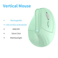 Kysona Vertical Mouse Wireless Bluetooth Ergonomic RGB Rechargeable 4000DPI 6 Mute Buttons for Tablet Laptops Computer PC Mice thumbnail