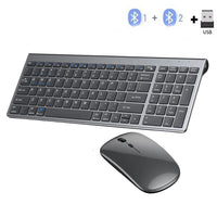 Gray Bluetooth 5.0 & 2.4G Wireless Keyboard Mouse Combo Rechargeable Full Size Wireless Keyboard for Notebook Laptop thumbnail