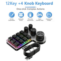 12 Keys 4 Knobs Programming Macro  Keyboard RGB USB Wired/Bluetooth-Compatible Photoshop Gaming Keypad Hot-swap Red Switch thumbnail
