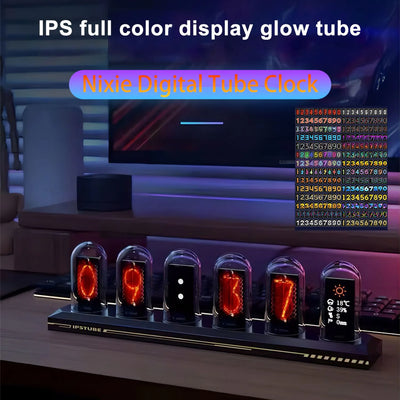 Glow Nixie Tube Clock IPS Color Screen Digital Clock DIY Analog Digital Tube WiFi time for Desktop Decoration, Christmas Gifts