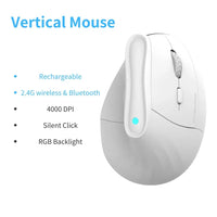 Kysona Vertical Mouse Wireless Bluetooth Ergonomic RGB Rechargeable 4000DPI 6 Mute Buttons for Tablet Laptops Computer PC Mice thumbnail
