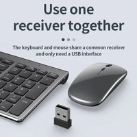 Gray Bluetooth 5.0 & 2.4G Wireless Keyboard Mouse Combo Rechargeable Full Size Wireless Keyboard for Notebook Laptop thumbnail