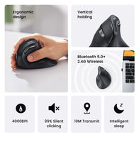 UGREEN Vertical Mouse Wireless Bluetooth5.0 2.4G Ergonomic 4000DPI 6 Mute Buttons for MacBook Tablet Laptops Computer PC Mice thumbnail
