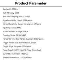 DC 5V DSO183 Digital Oscilloscope DIY Loose Parts Teaching Practical Training Electronic Production Kit 0-500KHz TypC Interface thumbnail