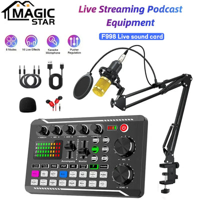 Live Podcast Equipment Set, with BM800 studio microphone, audio mixer supports a variety of sound effects, for PC,live broadcast