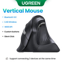 UGREEN Vertical Mouse Wireless Bluetooth5.0 2.4G Ergonomic 4000DPI 6 Mute Buttons for MacBook Tablet Laptops Computer PC Mice thumbnail