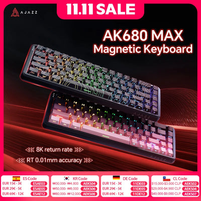 AJAZZ AK680 MAX Magnetic Switch Mechanical Keyboard 60% Rapid Trigger 0.01mm 8K/1K Return 68 keys Wired/Wireless Gaming Keybaord