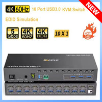 NEW 10 Port KVM Switch With EDID simulation HD-MIUSB3.0 KVM Switch for 10 Computer Share 1 Monitor 4 USB Device,With Audio RS232 thumbnail