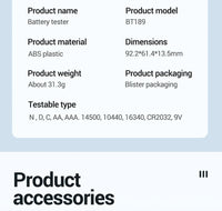 ANENG BT189 Button Cell Battery Tester 9V N D C AA AAA Universal Household LCD Display Battery Tester Power Bank Detectors Tools thumbnail