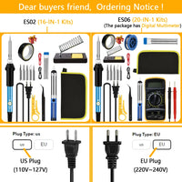 NEW Soldering Iron Kit Welding Tool (908-02:16-IN-1)(908-06:20-IN-1 With Digital Multimeter) 5 Extra Tips EU/US Plug 60W thumbnail
