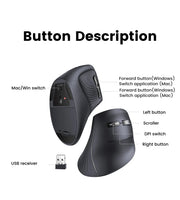 UGREEN Vertical Mouse Wireless Bluetooth5.0 2.4G Ergonomic 4000DPI 6 Mute Buttons for MacBook Tablet Laptops Computer PC Mice thumbnail