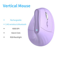 Kysona Vertical Mouse Wireless Bluetooth Ergonomic RGB Rechargeable 4000DPI 6 Mute Buttons for Tablet Laptops Computer PC Mice thumbnail