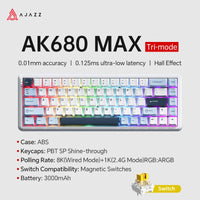 AJAZZ AK680 MAX Magnetic Switch Mechanical Keyboard 60% Rapid Trigger 0.01mm 8K/1K Return 68 keys Wired/Wireless Gaming Keybaord thumbnail