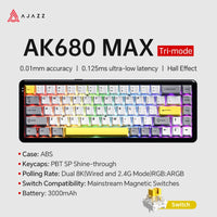 AJAZZ AK680 MAX Magnetic Switch Mechanical Keyboard 60% Rapid Trigger 0.01mm 8K/1K Return 68 keys Wired/Wireless Gaming Keybaord thumbnail