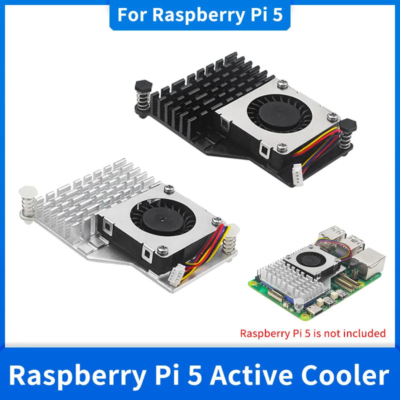 Raspberry Pi 5 Active Cooler Fan Aluminum Heatsink with PWM Speed Adjustable Fan Black Silver Blue Metal Radiator for RPi 5