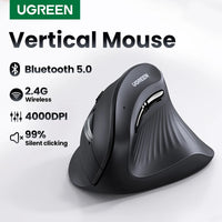 UGREEN Vertical Mouse Wireless Bluetooth5.0 2.4G Ergonomic 4000DPI 6 Mute Buttons for MacBook Tablet Laptops Computer PC Mice thumbnail