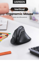 UGREEN Vertical Mouse Wireless Bluetooth5.0 2.4G Ergonomic 4000DPI 6 Mute Buttons for MacBook Tablet Laptops Computer PC Mice thumbnail