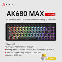 AJAZZ AK680 MAX Magnetic Switch Mechanical Keyboard 60% Rapid Trigger 0.01mm 8K/1K Return 68 keys Wired/Wireless Gaming Keybaord thumbnail