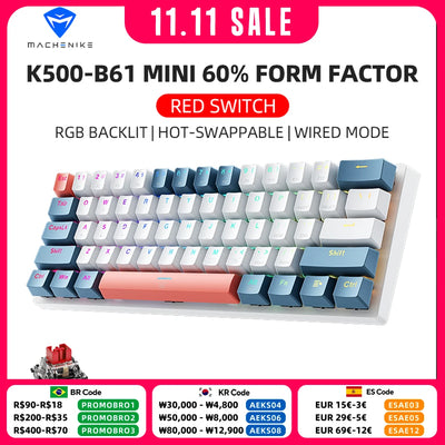 Machenike K500-B61 Mini Mechanical Keybaord 60% Form Factor 61Keys Gaming Keybaord Wired Full Key Hot-Swappable RGB Backlit