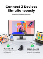 UGREEN Vertical Mouse Wireless Bluetooth5.0 2.4G Ergonomic 4000DPI 6 Mute Buttons for MacBook Tablet Laptops Computer PC Mice thumbnail