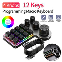 12 Keys 4 Knobs Programming Macro  Keyboard RGB USB Wired/Bluetooth-Compatible Photoshop Gaming Keypad Hot-swap Red Switch thumbnail