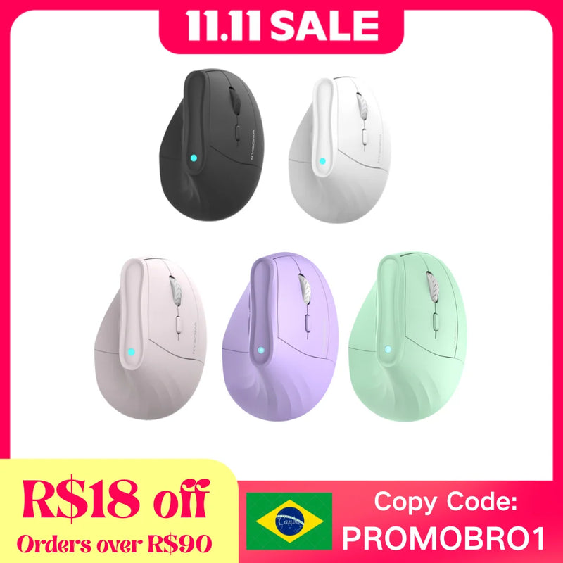 Kysona Vertical Mouse Wireless Bluetooth Ergonomic RGB Rechargeable 4000DPI 6 Mute Buttons for Tablet Laptops Computer PC Mice