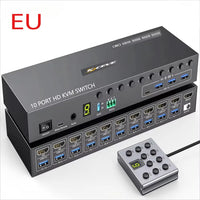 NEW 10 Port KVM Switch With EDID simulation HD-MIUSB3.0 KVM Switch for 10 Computer Share 1 Monitor 4 USB Device,With Audio RS232 thumbnail