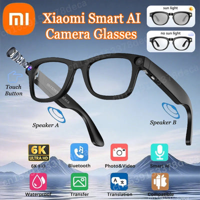 Xiaomi AI Smart Camera Glasses 6K HD With Long-lasting Battery Voice Assistant Control Calling Music Outdoor Photo-grey Glasses