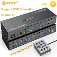 NEW 10 Port KVM Switch With EDID simulation HD-MIUSB3.0 KVM Switch for 10 Computer Share 1 Monitor 4 USB Device,With Audio RS232 thumbnail